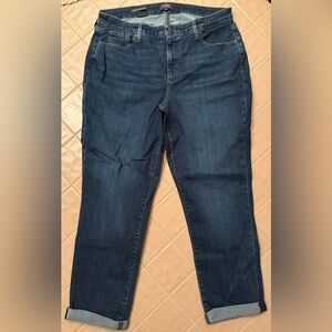 NYDJ blue Margot Girlfriend Jeans 12 Lift Tuck Cuffed Dark Wash Stretch Denim